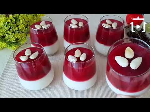 VİŞNE SOSLU MUHALLEBİ TARİFİ 💯 ÇOK KOLAY VE HAFİF SÜTLÜ TATLI , KUPTA VİŞNELİ TATLI TARİFLERİ