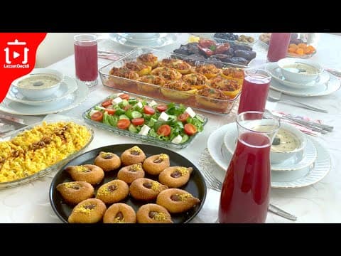 İftar Menüsü 7 Çeşit Yemek Tarifi - Çorba, Ara Yemek, Ana Yemek, Tatlı , Salata - Lezzet Geçidi