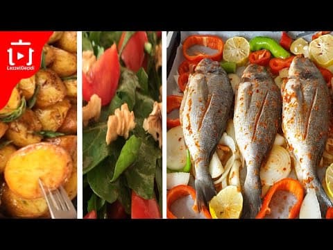 Balık Menüsü 3 Çeşit Pratik Akşam Yemeği Menüsü - Tavada Patates , Fırında Çupra , Salata