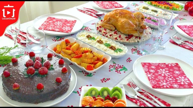 Yılbaşı Menüsü Davet Sofrası Yemekleri – Tavuk Dolması , Salata , Meze , Çikolatalı Pasta